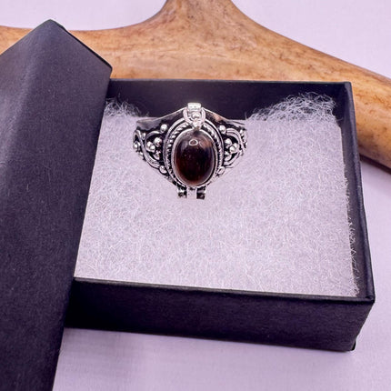 Vintage Silver Bronze Poison Ring | Retro Tigers Eye Unique Gift Statement Ring