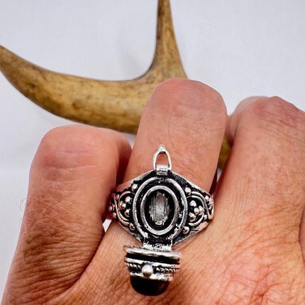 Vintage Silver Bronze Poison Ring | Retro Tigers Eye Unique Gift Statement Ring