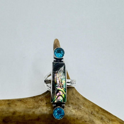 Vintage Abalone Statement Ring in White Bronze Setting - Handmade | Chunky statement ring
