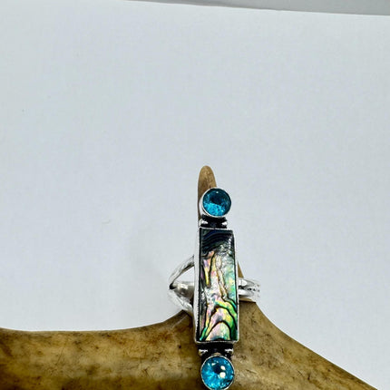 Vintage Abalone Statement Ring in White Bronze Setting - Handmade | Chunky statement ring