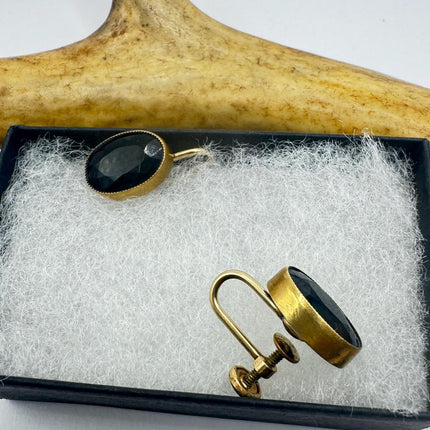 Vintage Black Onyx Jet Gold Screw Back Clip-On Earrings 12k GF Delicate Gold Clip On Earrings