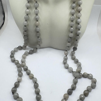 Vintage Gray Chalcedony Jumprope Necklace |Gemstone Dainty long Beaded Necklace | Minimalist Style Crystal 56 inch