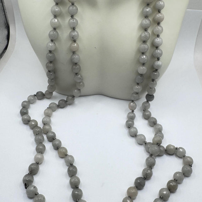 Vintage Gray Chalcedony Jumprope Necklace |Gemstone Dainty long Beaded Necklace | Minimalist Style Crystal 56 inch