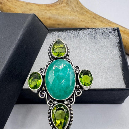 Vintage Silver Bronze | Green Raw Emerald | Unique Gift Statement Ring
