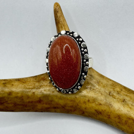 Vintage Gold Sandstone Goldstone Silver Bronze Boho Ring | Unique Gift Statement Ring