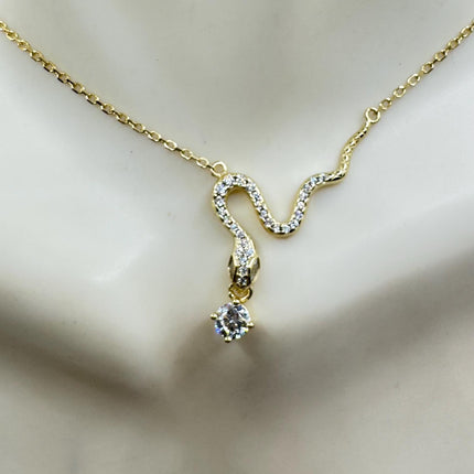 Gold Snake Pendant - Vintage Tiny Etched Design on Delicate Gold Chain 16 Inch-Necklaces-TomWayne Jewelers