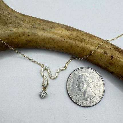 Gold Snake Pendant - Vintage Tiny Etched Design on Delicate Gold Chain 16 Inch-Necklaces-TomWayne Jewelers
