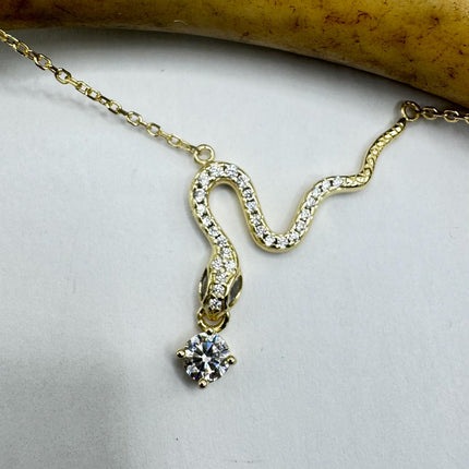 Gold Snake Pendant - Vintage Tiny Etched Design on Delicate Gold Chain 16 Inch-Necklaces-TomWayne Jewelers
