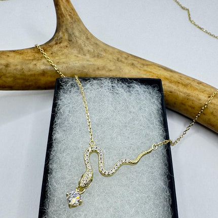 Gold Snake Pendant - Vintage Tiny Etched Design on Delicate Gold Chain 16 Inch-Necklaces-TomWayne Jewelers