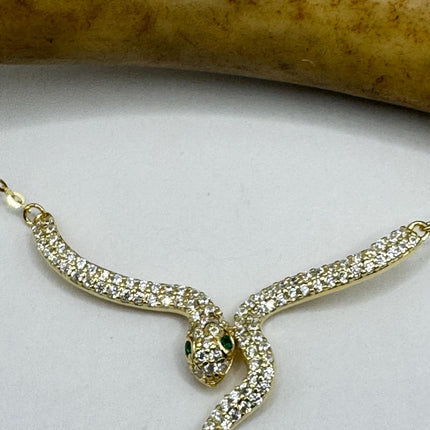 Vintage Tiny Gold Snake Pendant on Delicate Gold 925 Sterling Silver Necklace