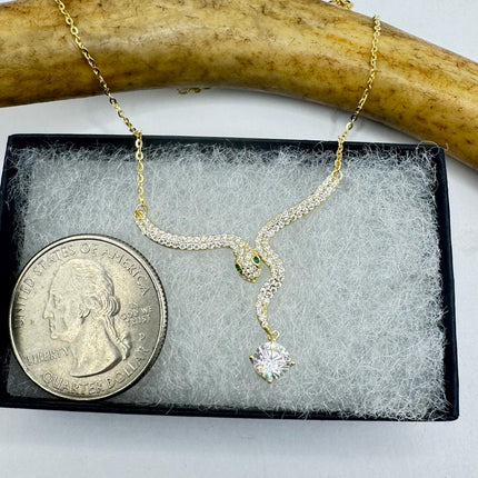 Vintage Tiny Gold Snake Pendant on Delicate Gold 925 Sterling Silver Necklace