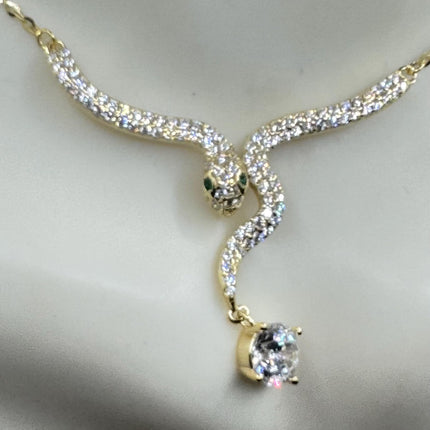 Vintage Tiny Gold Snake Pendant on Delicate Gold 925 Sterling Silver Necklace
