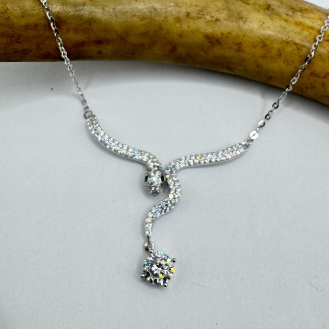 Vintage Tiny Silver Snake Pendant on Delicate 925 Sterling Silver Necklace