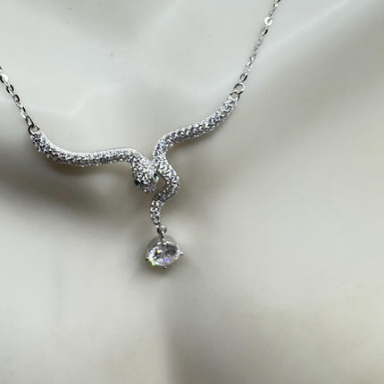Vintage Tiny Silver Snake Pendant on Delicate 925 Sterling Silver Necklace