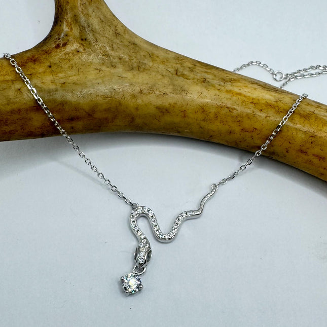 Vintage Tiny Silver Snake Pendant on Delicate 925 Sterling Silver Necklace