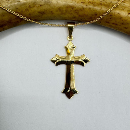 Vintage 9k Gold Filled Cross Necklace on Etched Gold Filled Chain - Small Crucifix Pendant for Layering and Stacking
