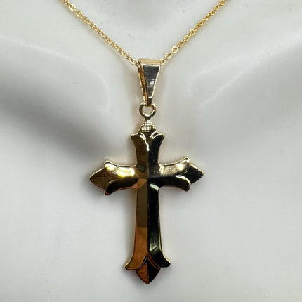 Vintage 9k Gold Filled Cross Necklace on Etched Gold Filled Chain - Small Crucifix Pendant for Layering and Stacking