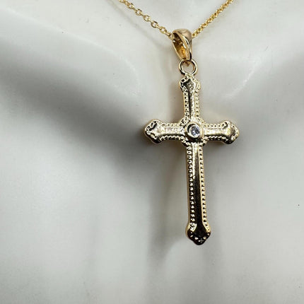 Vintage 9k Gold Filled Cross Necklace on Etched Gold Filled Chain - Small Crucifix Pendant for Layering and Stacking