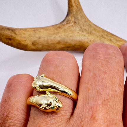 Vintage Gold Silver Ring | Cougar Cat Ring 925 Sterling Silver