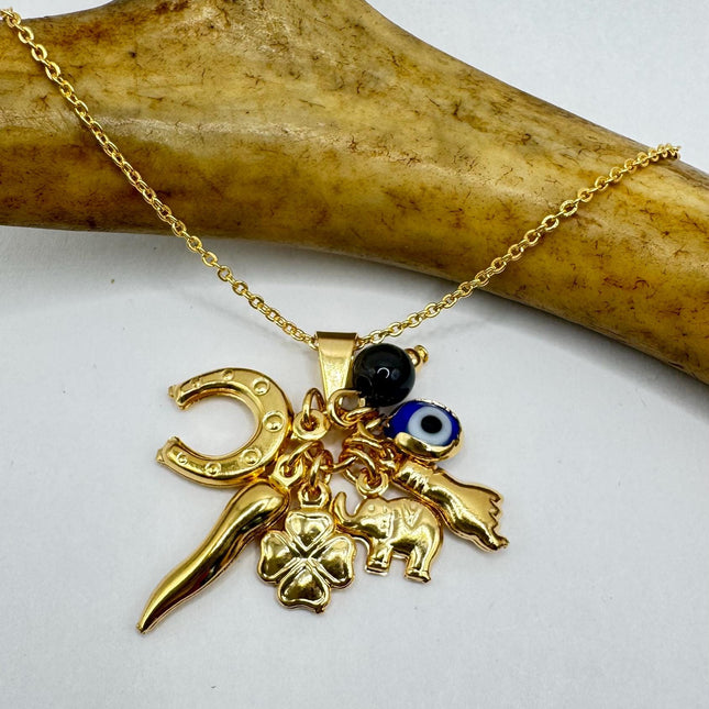 Vintage Gold Evil Eye Tiny 9k Gold Filled Pendant Balance Lucky Charm Chain Necklace