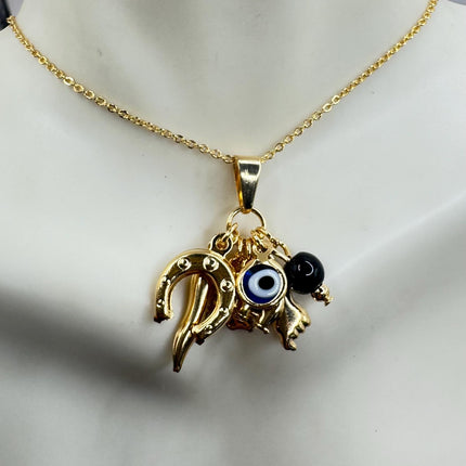 Vintage Gold Evil Eye Tiny 9k Gold Filled Pendant Balance Lucky Charm Chain Necklace
