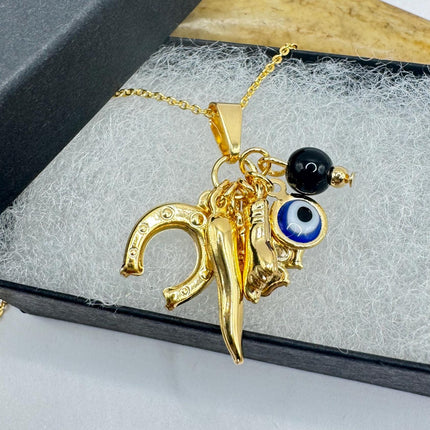 Vintage Gold Evil Eye Tiny 9k Gold Filled Pendant Balance Lucky Charm Chain Necklace
