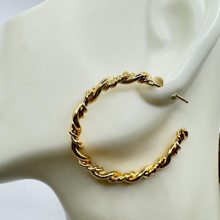 Vintage Gold Large Hoop Earrings - Simple Everyday Design in 9K Gold Fill - Chunky Style