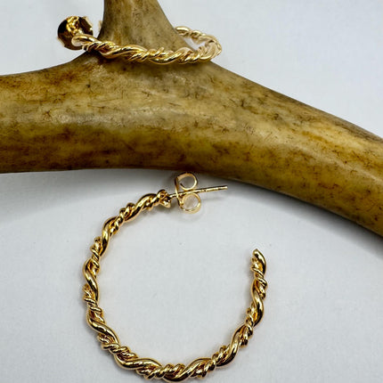 Vintage Gold Large Hoop Earrings - Simple Everyday Design in 9K Gold Fill - Chunky Style