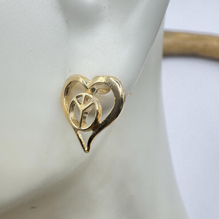 Vintage Gold Heart Peace Sign Earrings - Simple Everyday Design Gold Fill 9K Minimalist - Minimal Classic Timeless Jewelry