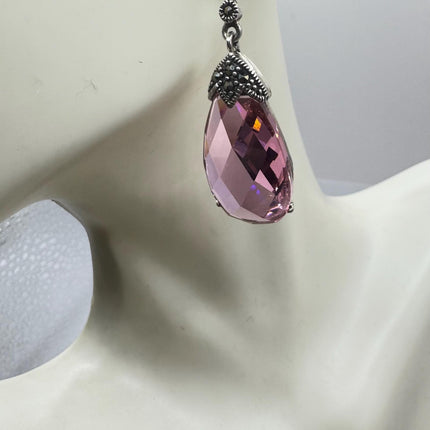 Vintage Pink Rose Crystal Chandelier Drop Gemstone Gold 925 Sterling Silver Chandelier Earrings