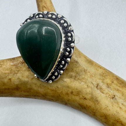 Vintage Silver Bronze | Green Nephrite Jade | Unique Gift Statement Ring