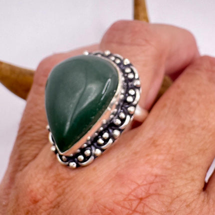 Vintage Silver Bronze | Green Nephrite Jade | Unique Gift Statement Ring