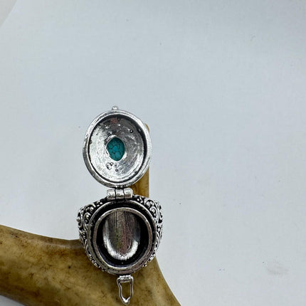 Vintage Silver Bronze Poison Ring | Turquoise Unique Gift Statement Ring