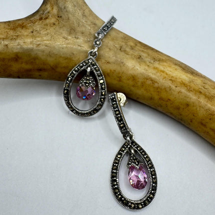 Vintage Pink Ice Rose Crystal Chandelier Drop Gemstone 925 Sterling Silver Chandelier Earrings