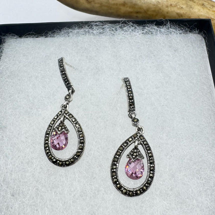Vintage Pink Ice Rose Crystal Chandelier Drop Gemstone 925 Sterling Silver Chandelier Earrings