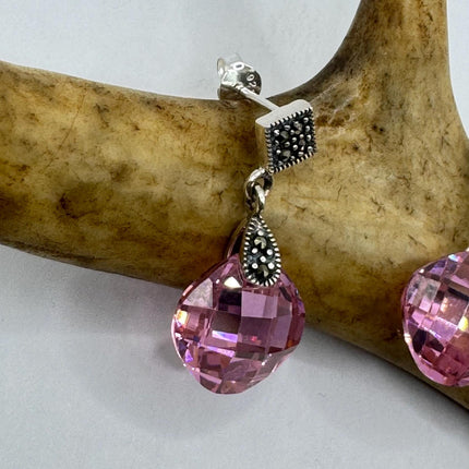 Vintage Pink Ice Rose Crystal Chandelier Drop Gemstone 925 Sterling Silver Chandelier Earrings