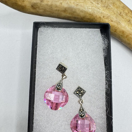 Vintage Pink Ice Rose Crystal Chandelier Drop Gemstone 925 Sterling Silver Chandelier Earrings