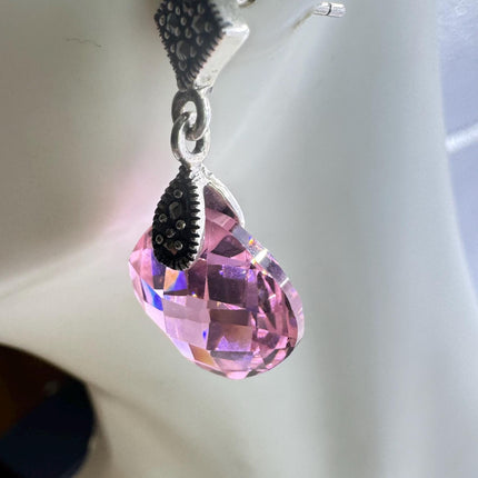 Vintage Pink Ice Rose Crystal Chandelier Drop Gemstone 925 Sterling Silver Chandelier Earrings