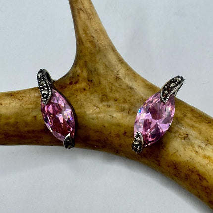 Vintage Pink Ice Rose Crystal Chandelier Drop Gemstone 925 Sterling Silver Stud Post Earrings