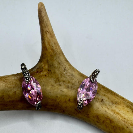 Vintage Pink Ice Rose Crystal Chandelier Drop Gemstone 925 Sterling Silver Stud Post Earrings