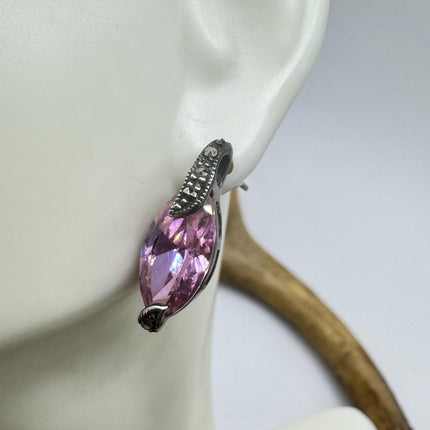 Vintage Pink Ice Rose Crystal Chandelier Drop Gemstone 925 Sterling Silver Stud Post Earrings