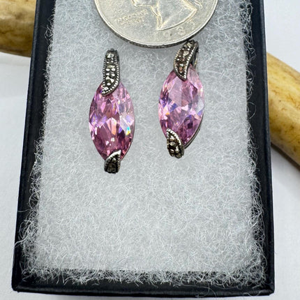 Vintage Pink Ice Rose Crystal Chandelier Drop Gemstone 925 Sterling Silver Stud Post Earrings