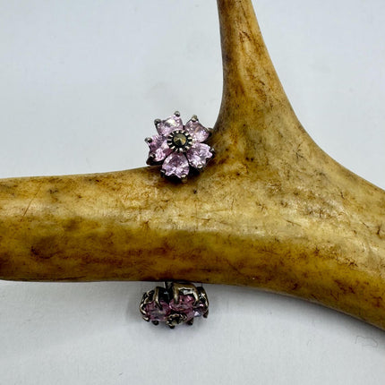 Vintage Pink Ice Rose Crystal Chandelier Drop Gemstone 925 Sterling Silver Stud Post Earrings