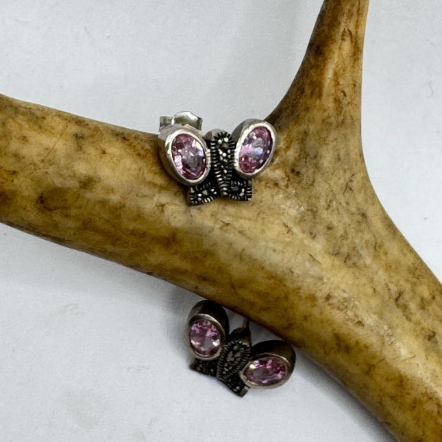 Vintage Pink Ice Rose Crystal Chandelier Drop Gemstone 925 Sterling Silver Stud Post Earrings
