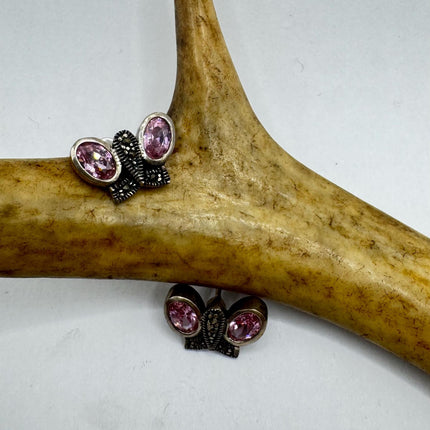 Vintage Pink Ice Rose Crystal Chandelier Drop Gemstone 925 Sterling Silver Stud Post Earrings