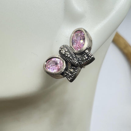 Vintage Pink Ice Rose Crystal Chandelier Drop Gemstone 925 Sterling Silver Stud Post Earrings