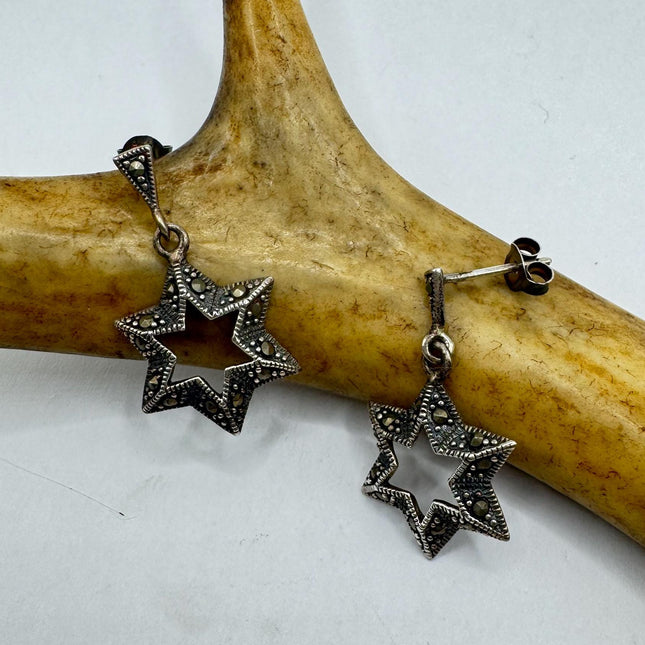 Vintage Star of David Marcasite Stud Earrings Deco | 925 Sterling Silver Earrings | Minimalist Everyday