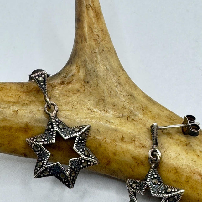 Vintage Star of David Marcasite Stud Earrings Deco | 925 Sterling Silver Earrings | Minimalist Everyday