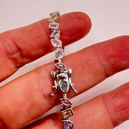 Vintage Silver Tennis Bracelet | Crystal mixed gemstone Cubic Zirconia | 925 Sterling Silver