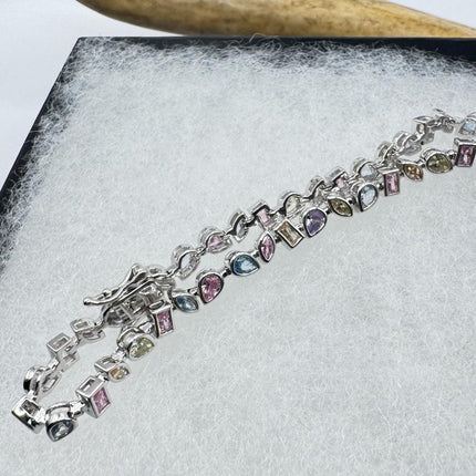 Vintage Silver Tennis Bracelet | Crystal mixed gemstone Cubic Zirconia | 925 Sterling Silver
